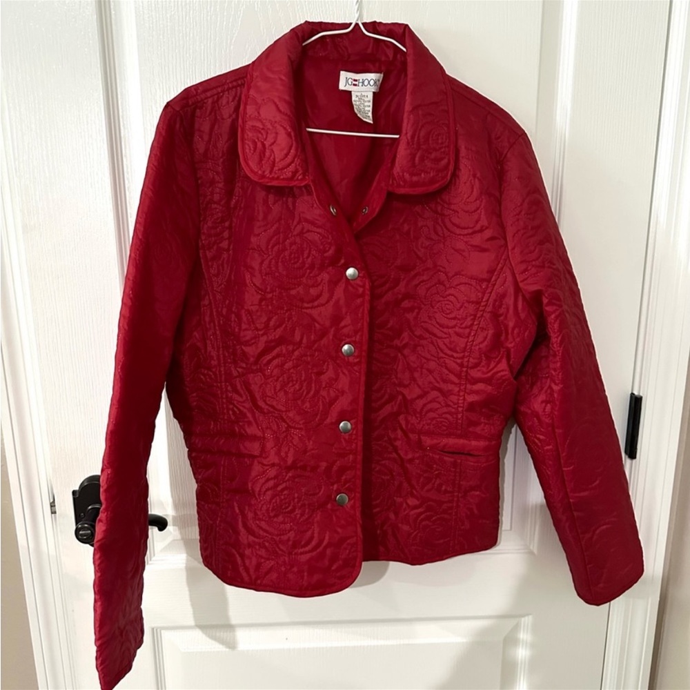 JG Hook Red Quilted Stitched Jacket Coat Sz L